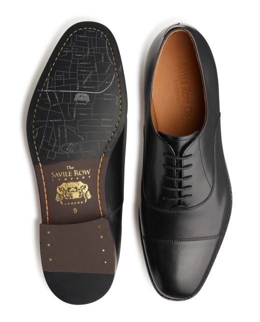 Black Leather Toe Cap Oxford Shoes - MSH760BLK - Large Image