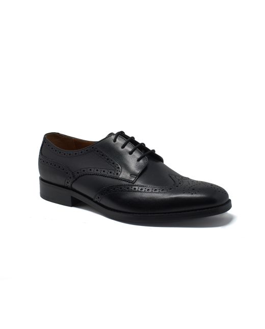 Black Leather Derby Shoes With Brogue Detailing