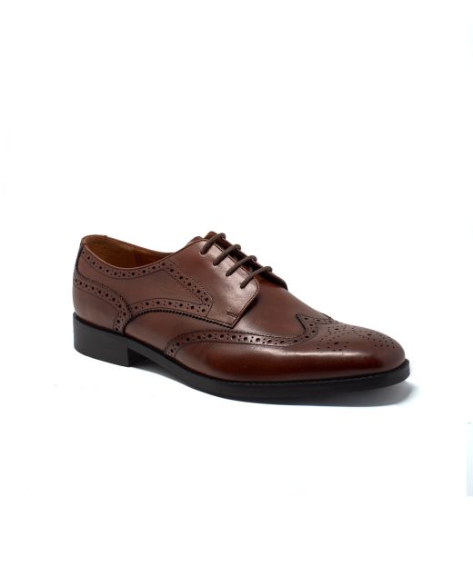 Chocolate Brown Leather Derby Shoes With Brogue Detailing