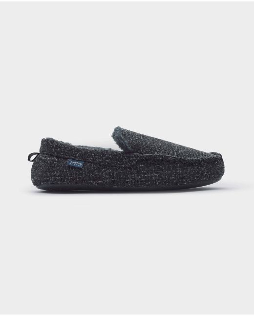 Black Textured Moccasin Slippers