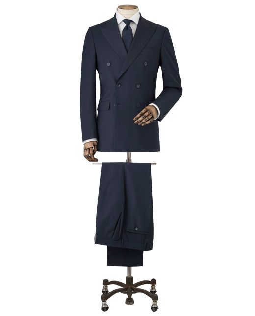 Navy Wool-Blend Double-Breasted Suit