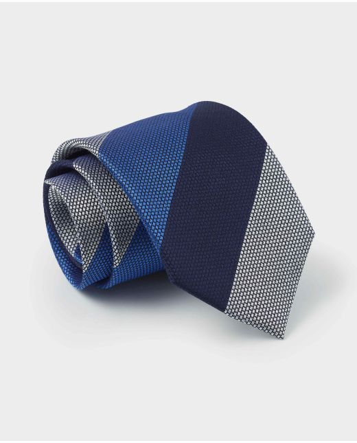 Navy Blue Stripe Textured Silk Tie