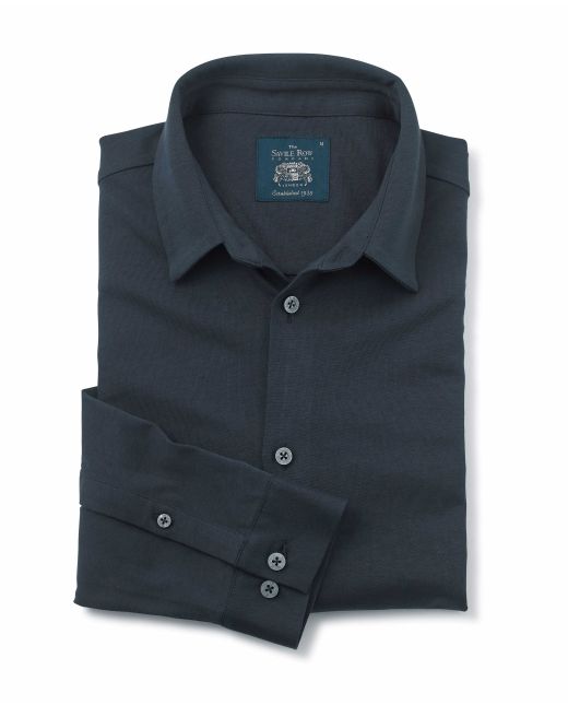 Navy Cotton Jersey Slim Fit Shirt - 1341NAV - Large Image