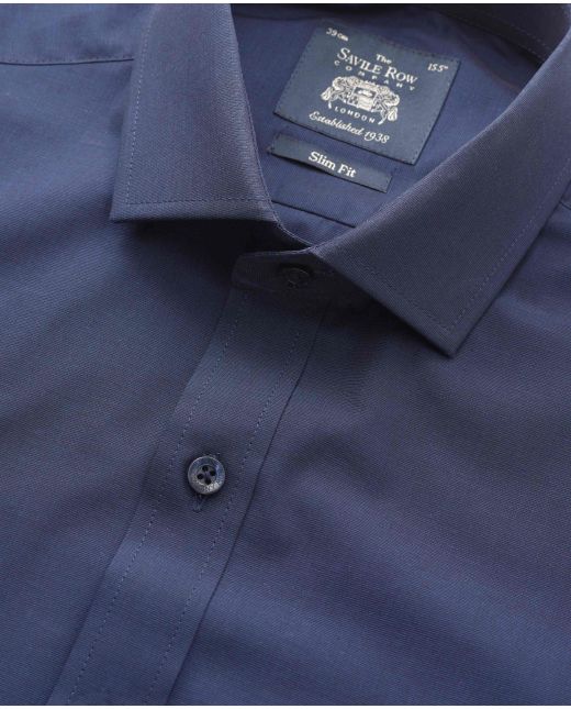 Navy End-On-End Slim Fit Shirt - Single Cuff - 3081FNV - Large Image
