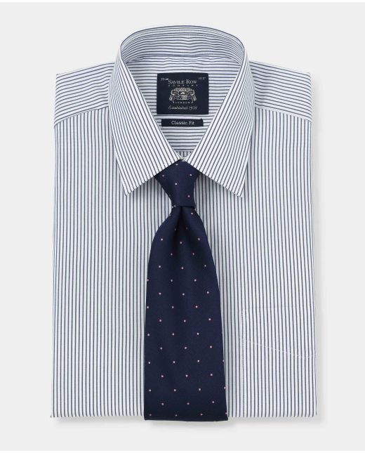 Navy Fine Stripe Classic Fit Formal Shirt - Double Cuff