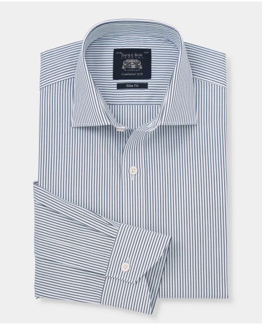 Navy Fine Stripe Slim Fit Formal Shirt - Single Cuff
