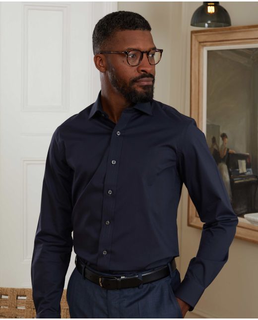 Navy Fine Twill Slim Fit Formal Shirt - Single Cuff
