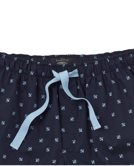 Navy Fleur-De-Lys Print Organic Cotton Lounge Shorts