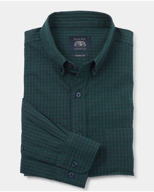 Navy Green Classic Fit Button-Down Gingham Shirt