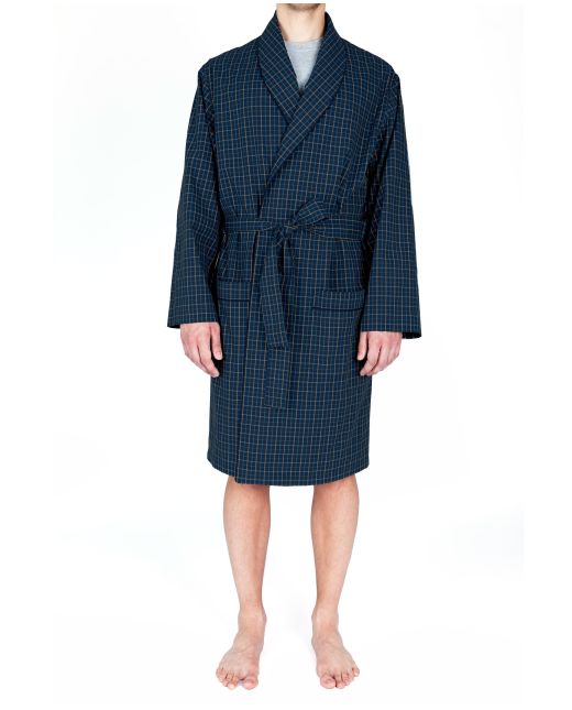 Navy Green Gold Check Cotton Dressing Gown - MDG975NGG - Small Image 280x344px