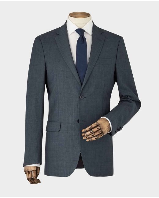 Navy Herringbone Wool-Blend Suit Jacket