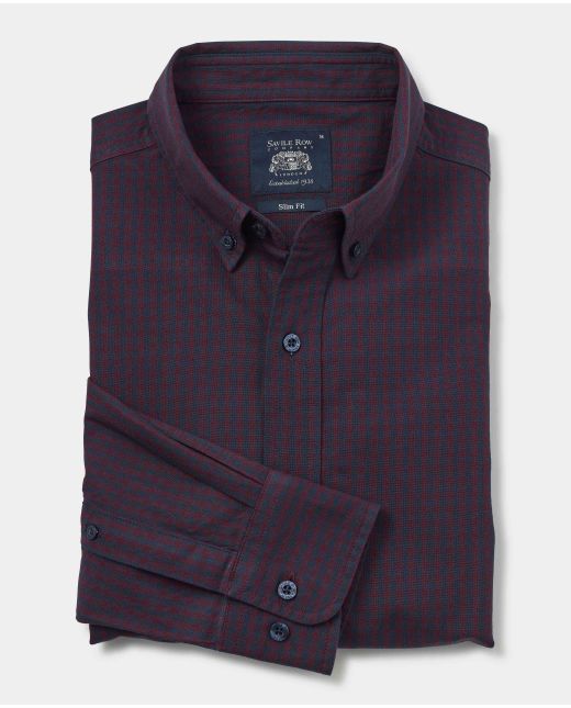Navy Maroon Classic Fit Gingham Oxford Shirt