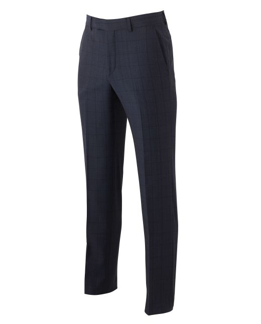 Navy Muted Check Wool-Blend Suit Trousers - MFT344NAV - Small Image 280x344px