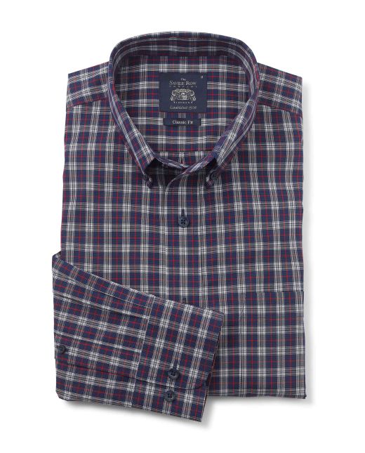 Navy White Red Check Classic Fit Casual Shirt - 1334NAR - Large Image