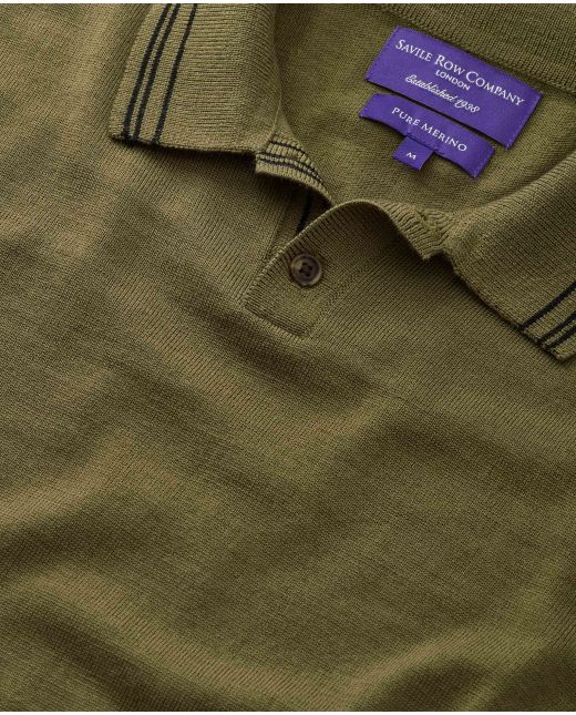 Olive Merino Wool Knitted Polo Shirt
