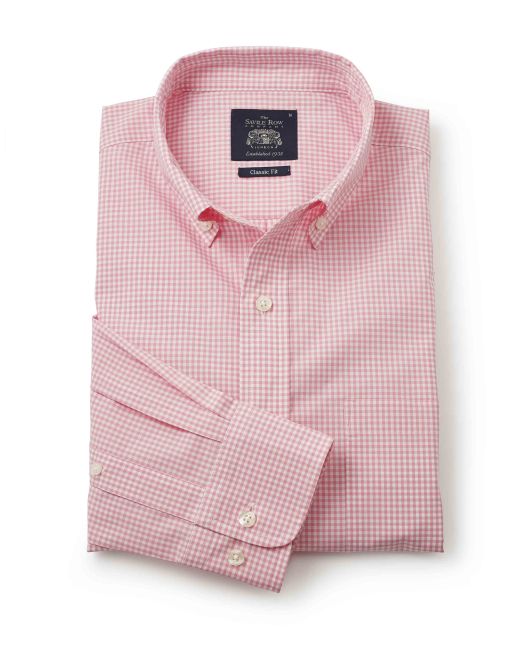 Pink Gingham Check Classic Fit Button-Down Shirt