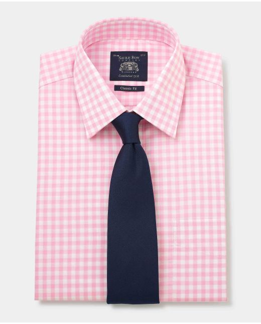 Pink White Check Classic Fit Shirt - Double Cuff