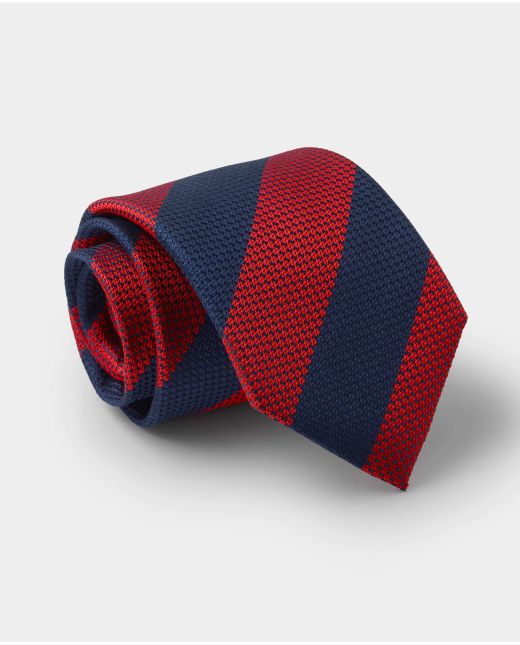Red Navy Stripe Textured Silk Tie