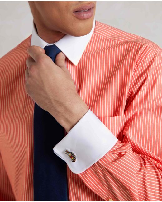 Red White Poplin Stripe Classic Fit Formal Shirt - Double Cuff