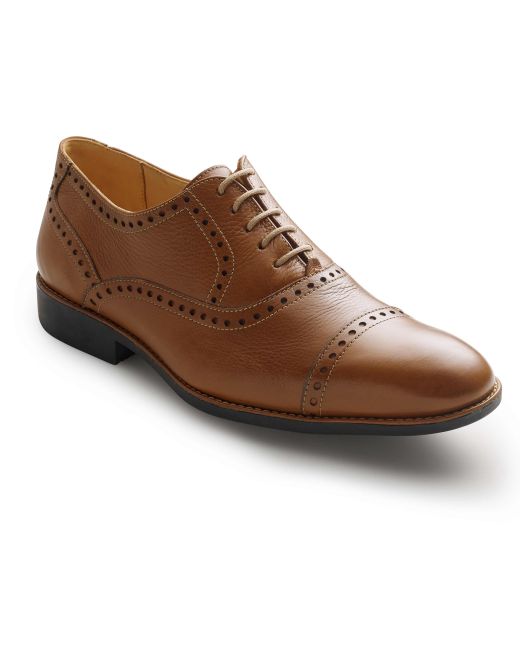 Tan Leather Semi Brogue Shoes - MSH747COG - Large Image