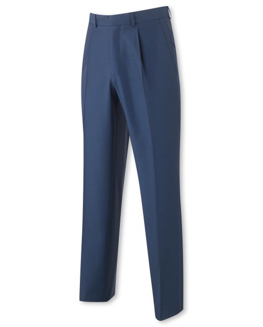 Bright Navy Classic Fit Pleated Trousers