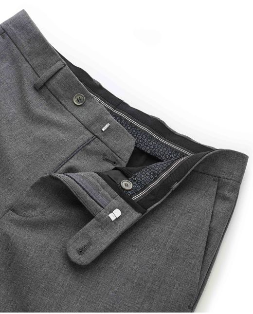 Grey Wool-Blend Suit Trousers - MFT336GRY - Large Image