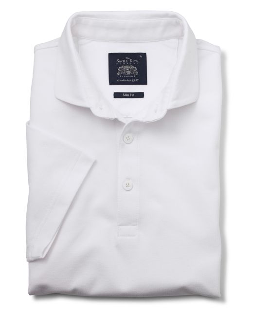 White Cotton Piqué Slim Fit Polo Shirt Folded Shot