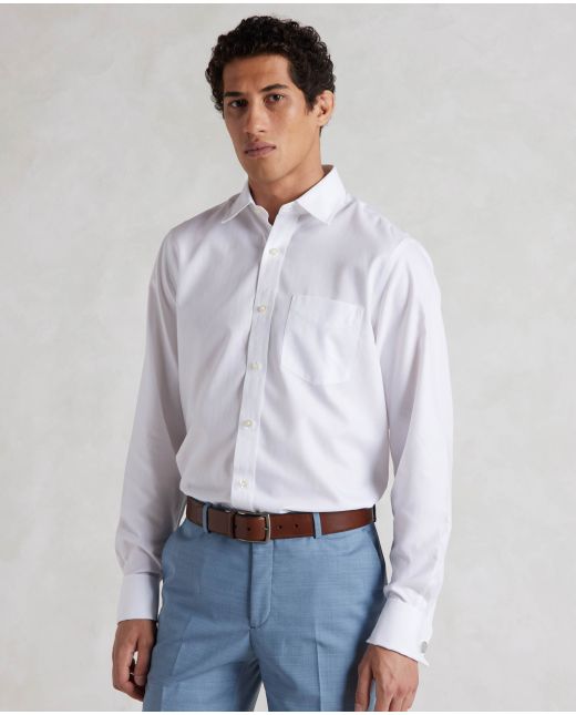 White Herringbone Classic Fit Non-Iron Formal Shirt - Double Cuff