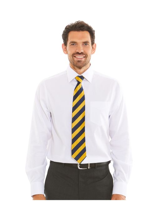 White Micro Dobby Classic Fit Non-Iron Shirt - Single Cuff Model Shot With Tie