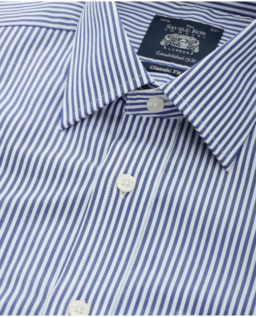 White Navy Bengal Stripe Classic Fit Formal Shirt - Single Cuff