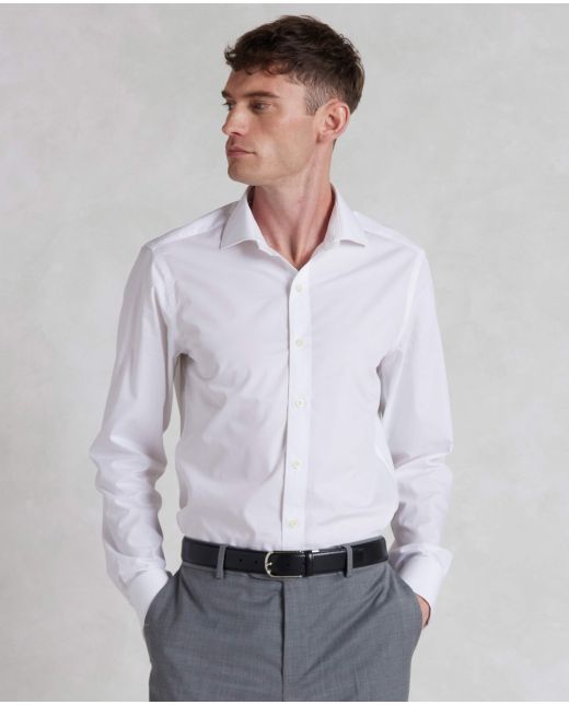 White Slim Fit Cotton Poplin Formal Shirt - Single or Double Cuff