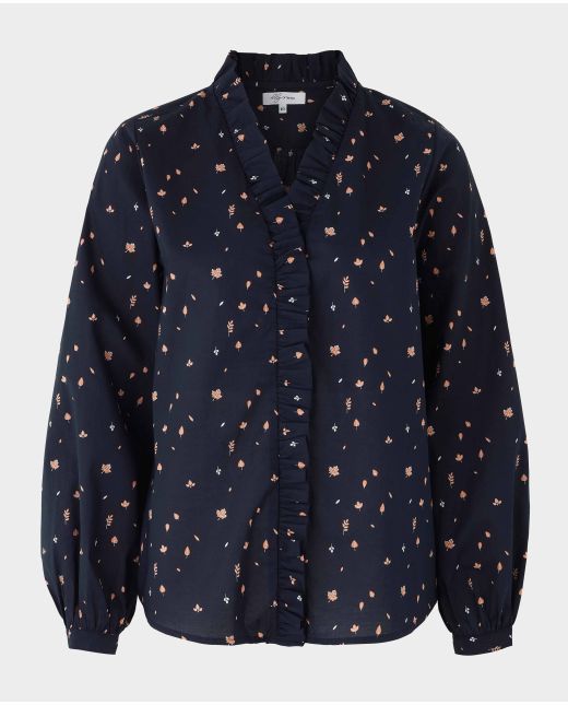 Women's Navy Leaf Print Semi Fitted Shirt