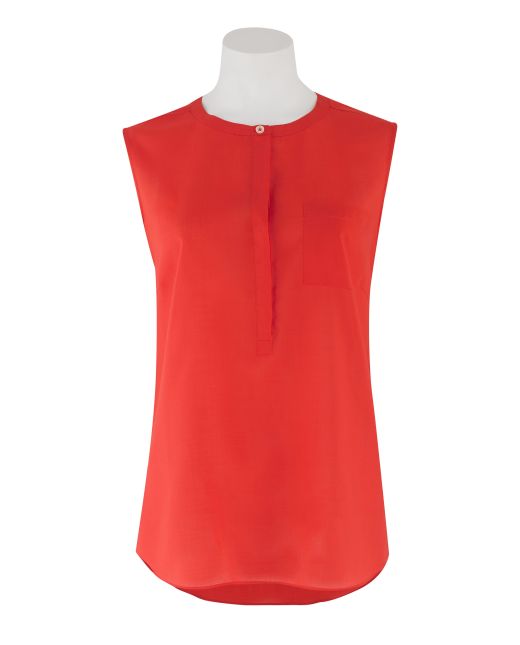 Women's Orange Tencel Semi-Fitted Sleeveless Blouse - LSS319ORG - Large Image