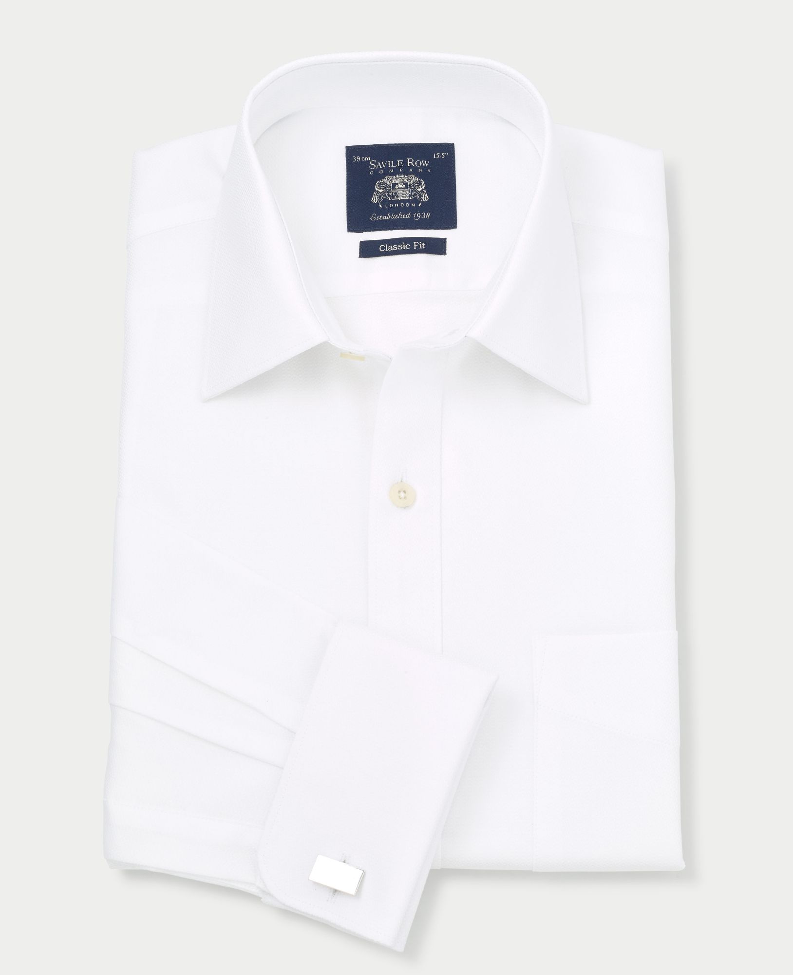 White Textured Windsor Collar Classic Fit Shirt - Double Cuff 18&quot; Standard