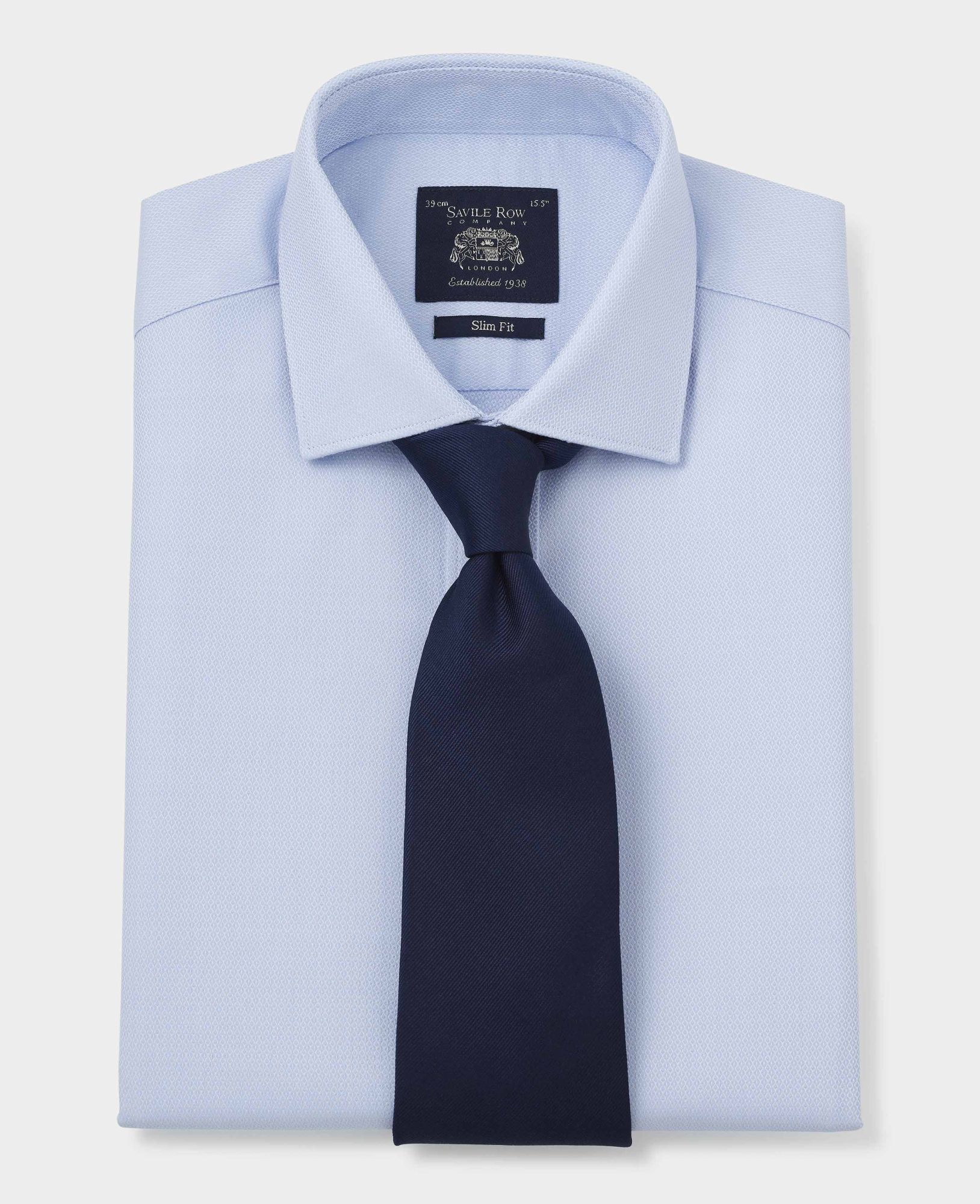 Sky Blue Textured Dobby Slim Fit Shirt - Single Cuff 16 1/2