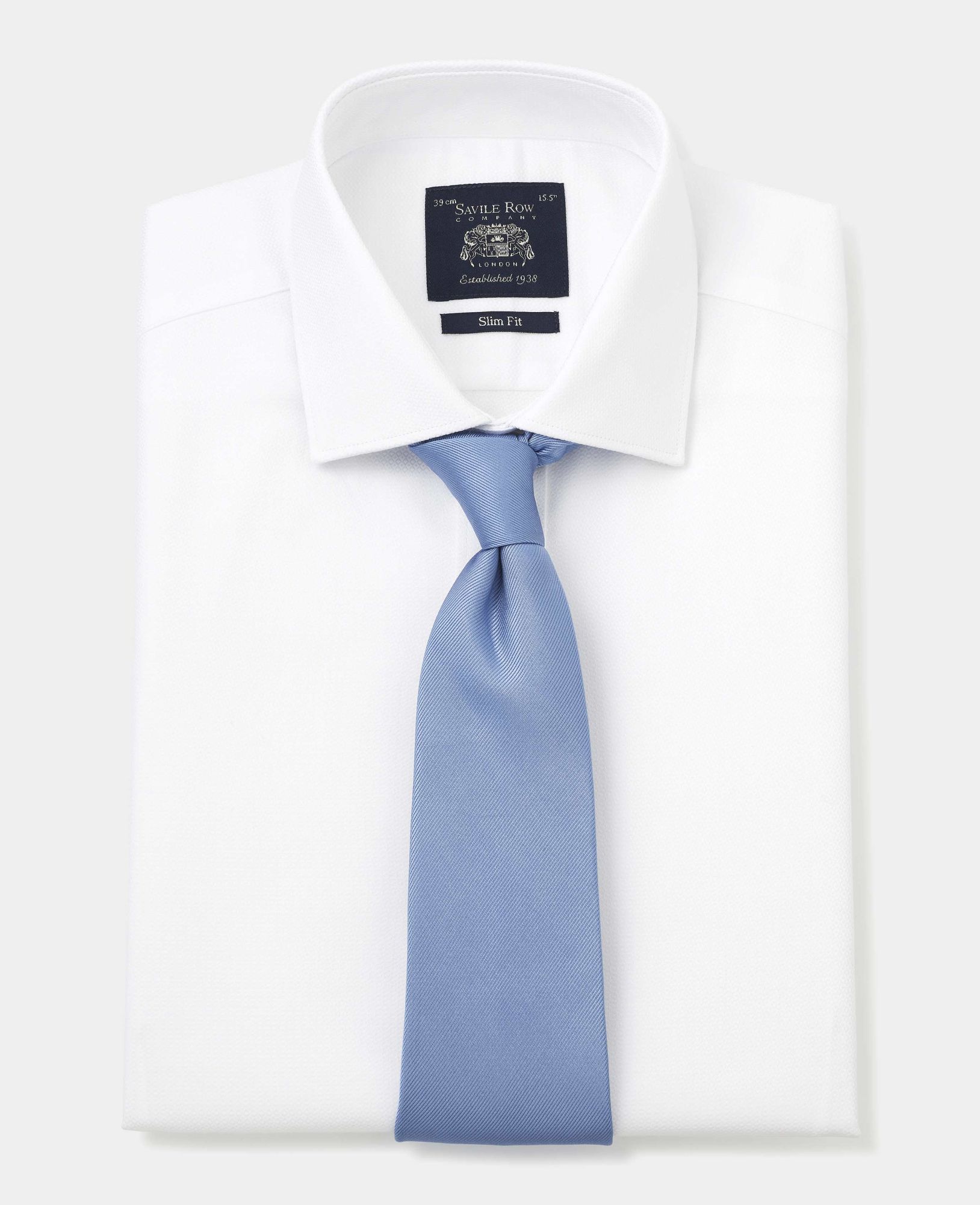 White Textured Cutaway Collar Slim Fit Shirt - Single Cuff 17 1/2
