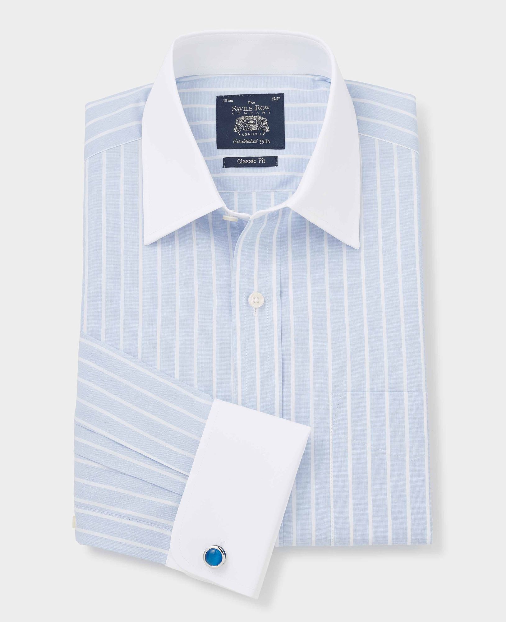 Sky Blue Reverse Stripe Classic Fit Shirt With White Collar & Cuffs 20