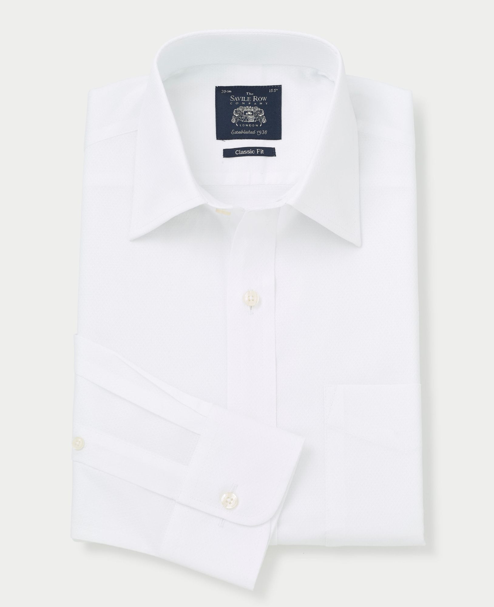 White Textured Cotton Classic Fit Shirt - Single Cuff 19 1/2