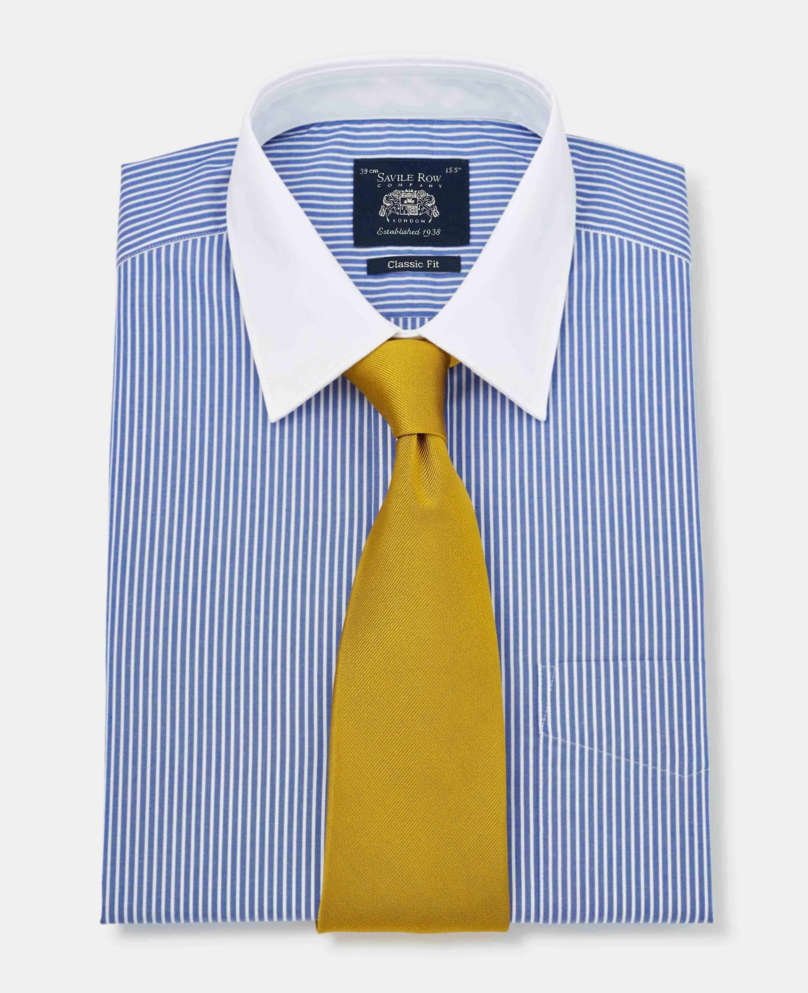 Royal Blue White Stripe Classic Fit Shirt With White Collar & Cuffs - Double Cuff 20