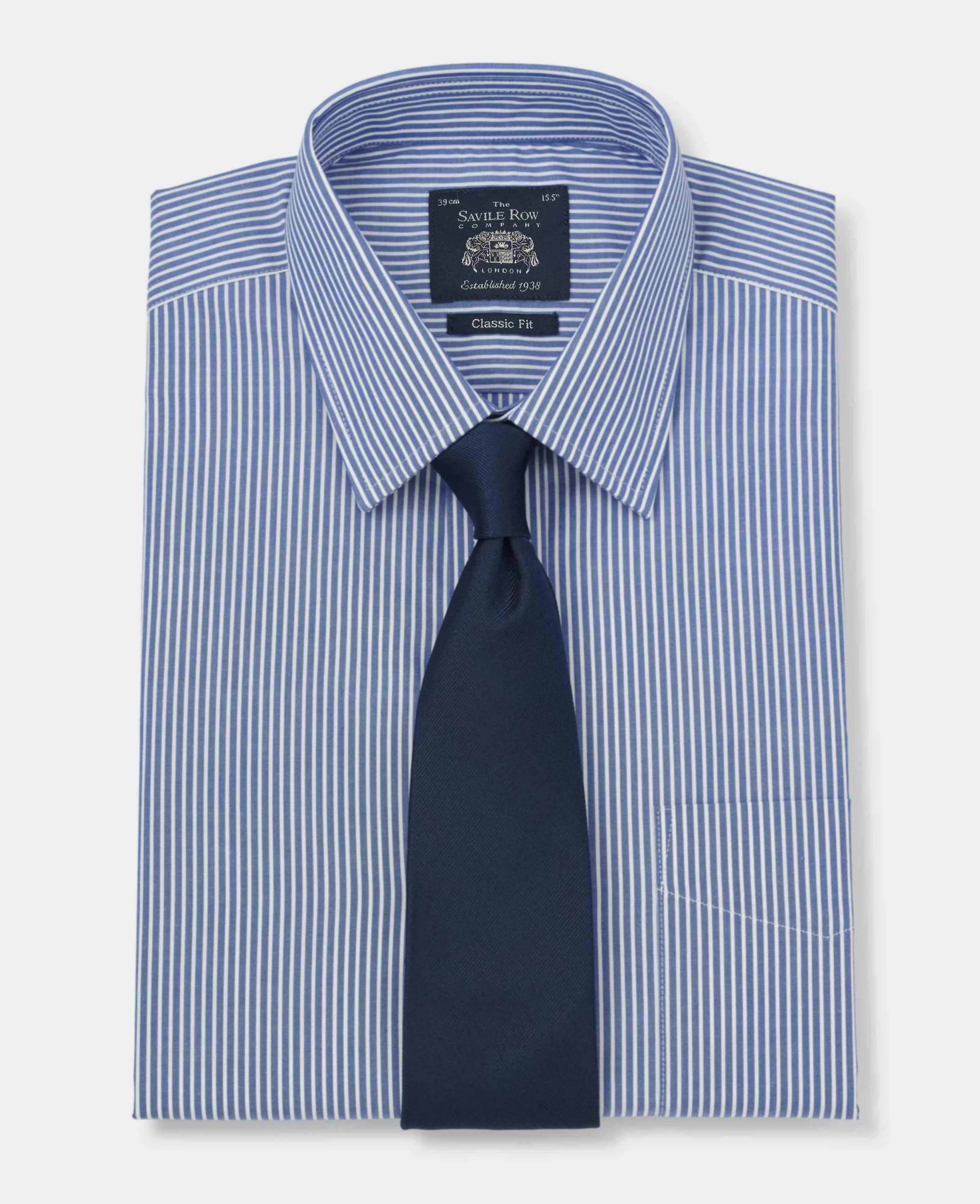Blue White Reverse Stripe Classic Fit Shirt - Single Cuff 19 1/2