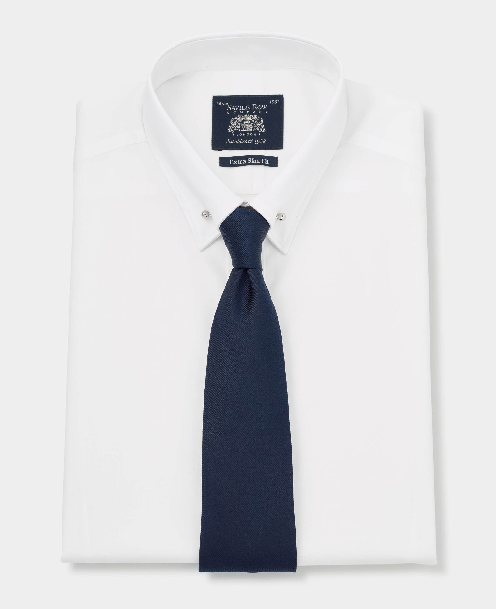 White Cotton Poplin Extra Slim Pin Collar Shirt - Double Cuff 17