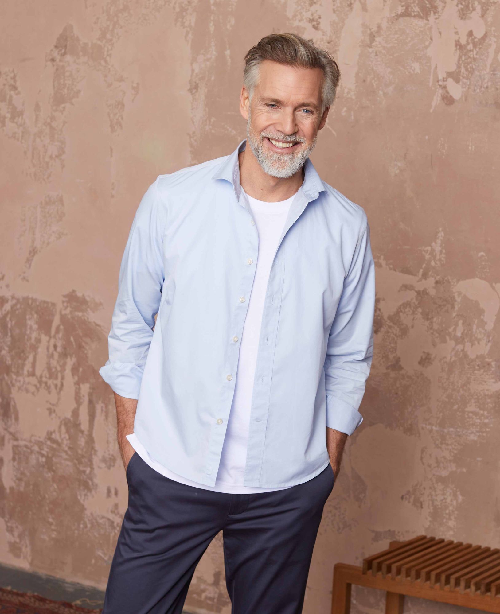 Sky Blue Twill Slim Fit Shirt in Shorter Length XL Lengthen by 2
