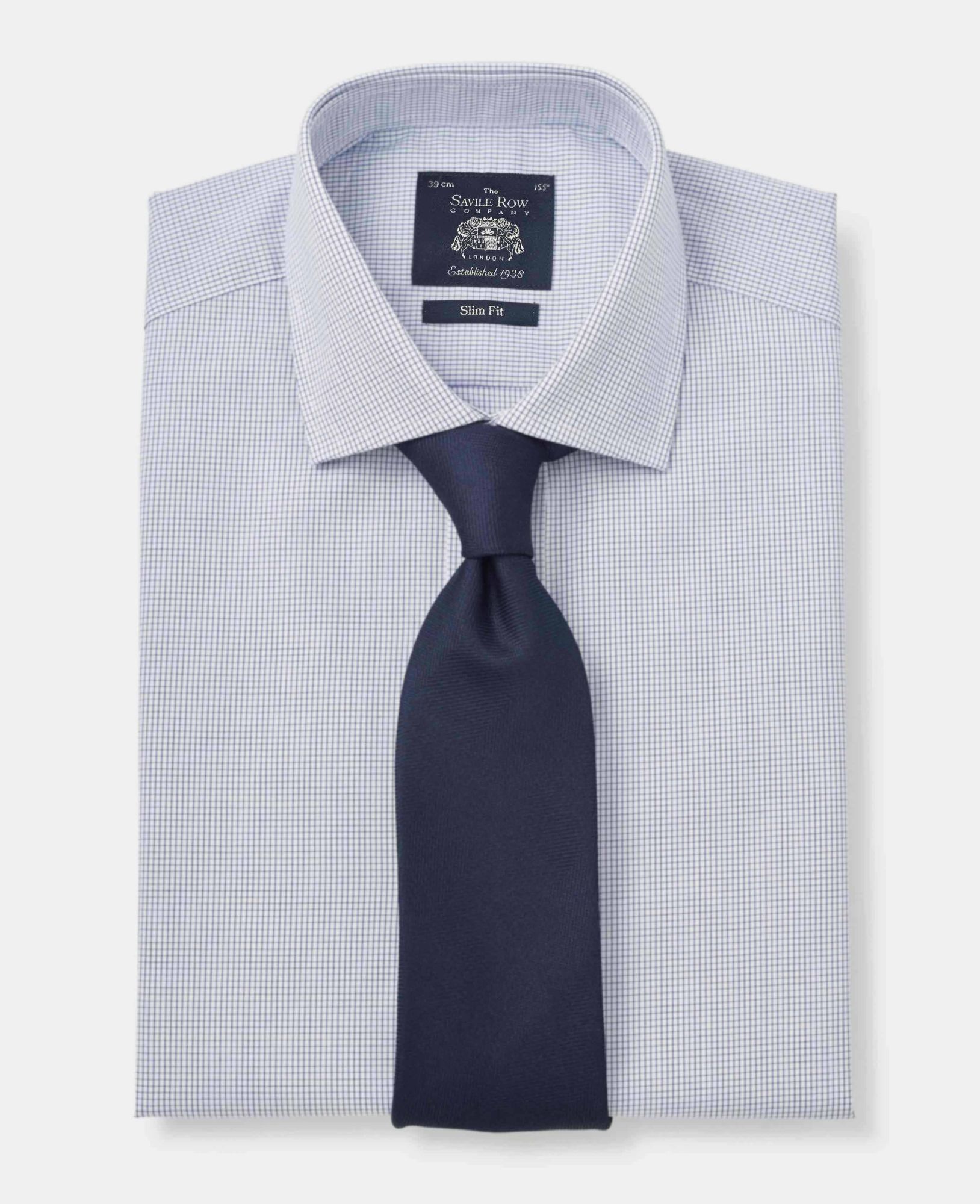White Blue Micro Check Slim Fit Shirt - Double Cuff 16