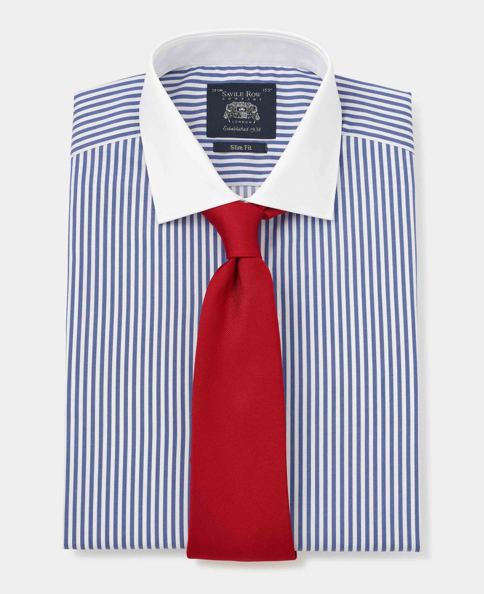 Blue Bengal Stripe Slim Fit Shirt - White Double cuffs & Collar 17
