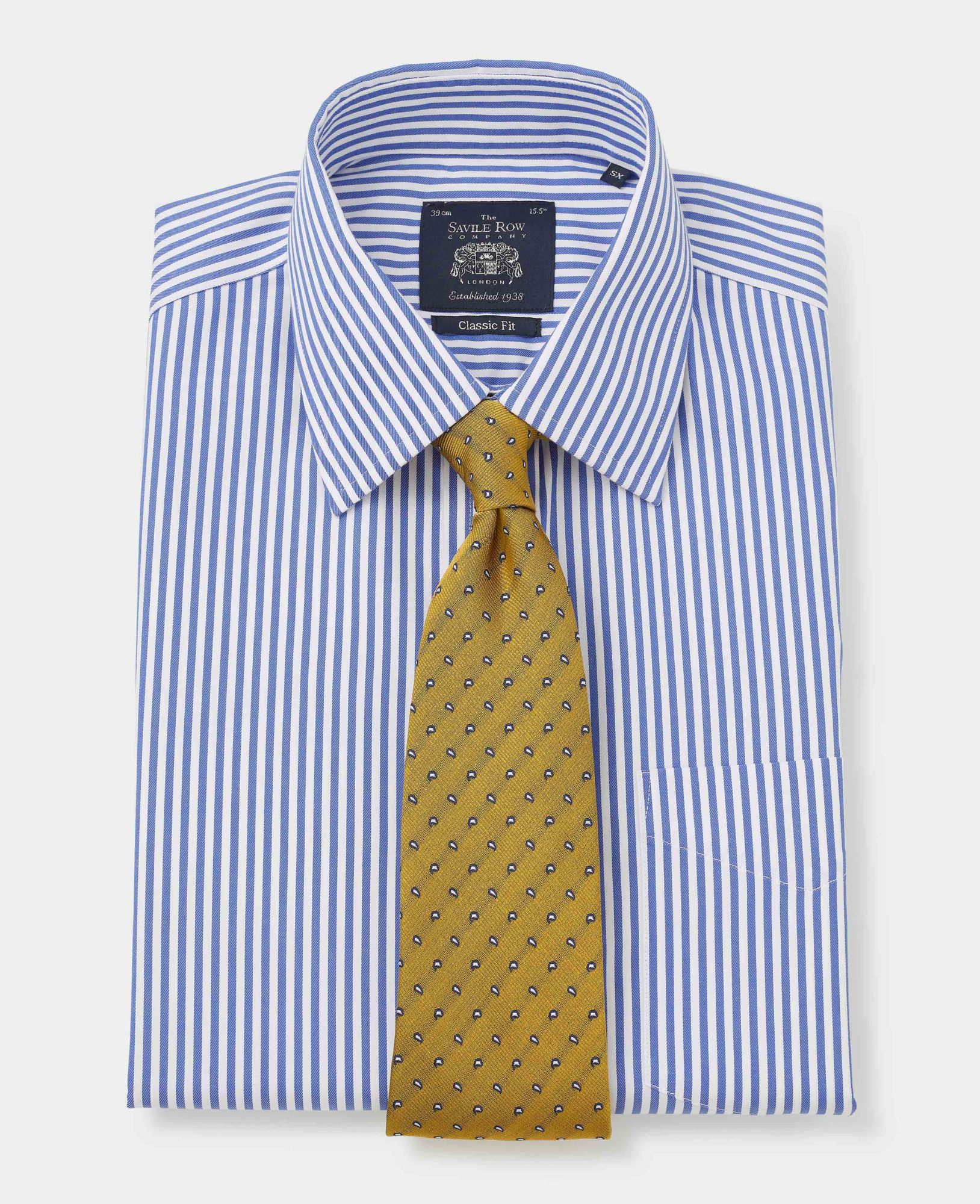 Blue Twill Stripe Classic Fit Non-Iron Shirt - Single Cuff 16 1/2