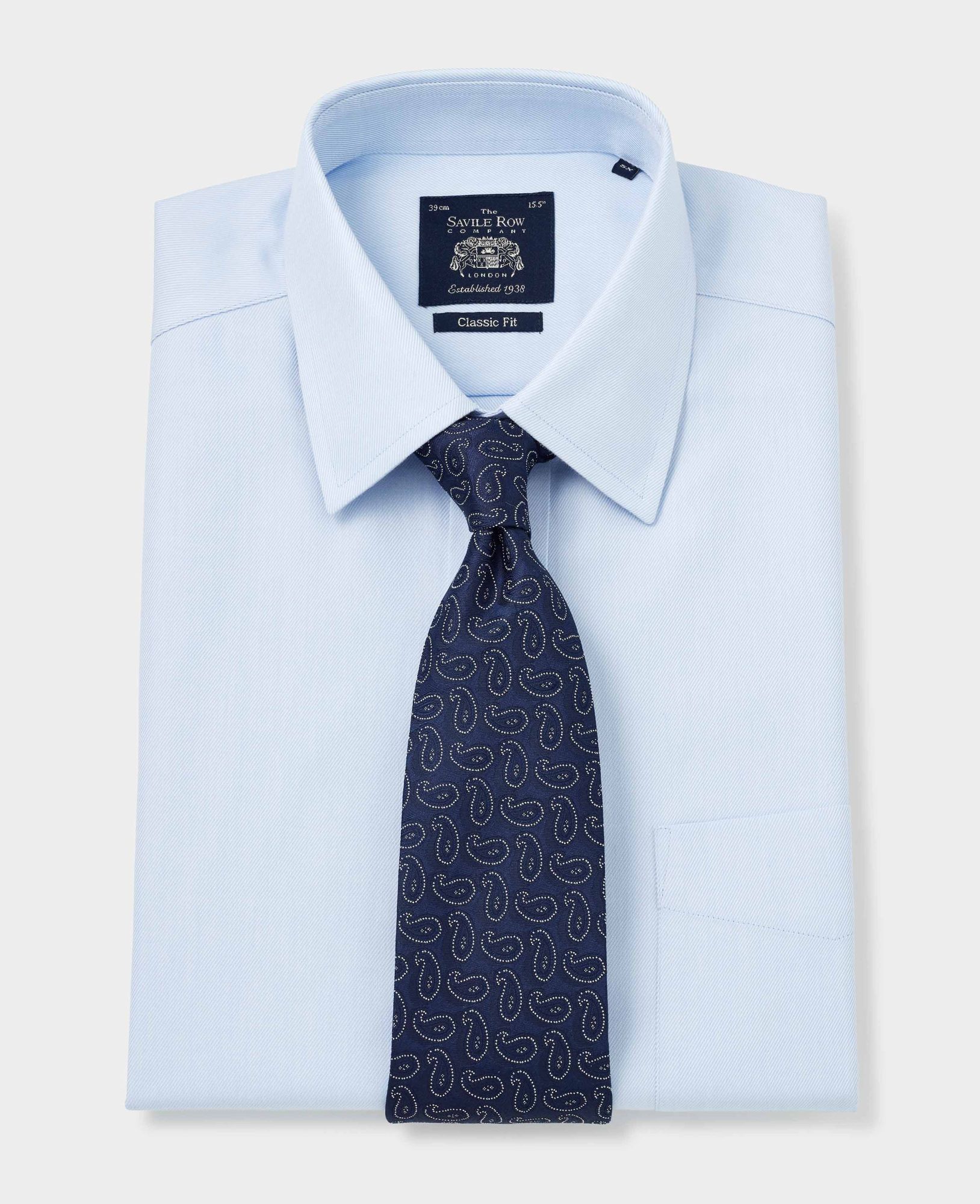 Sky Blue Twill Classic Fit Non-Iron Shirt - Single Cuff 15 1/2