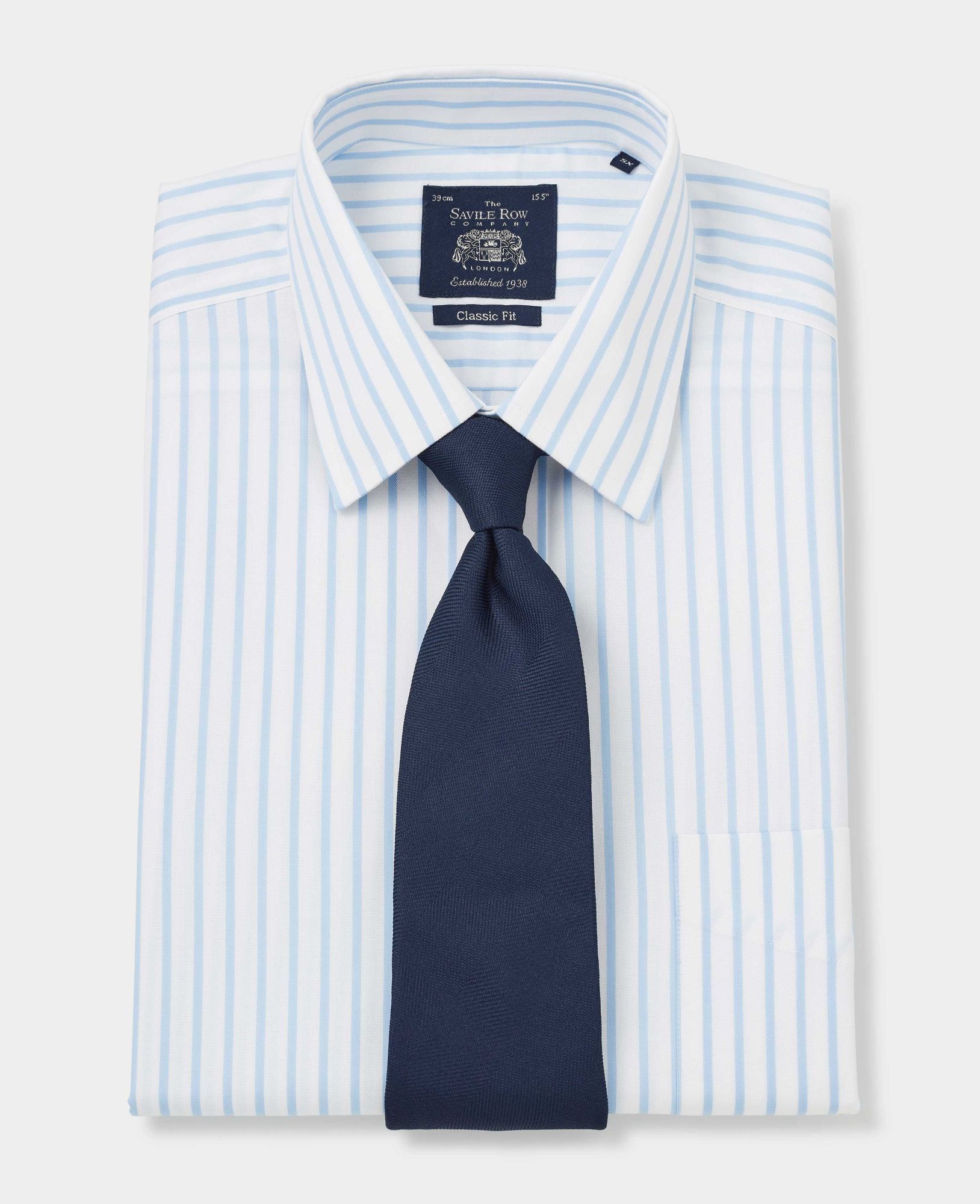 White Sky Blue Stripe Classic Fit Non-Iron Shirt - Single Cuff 15