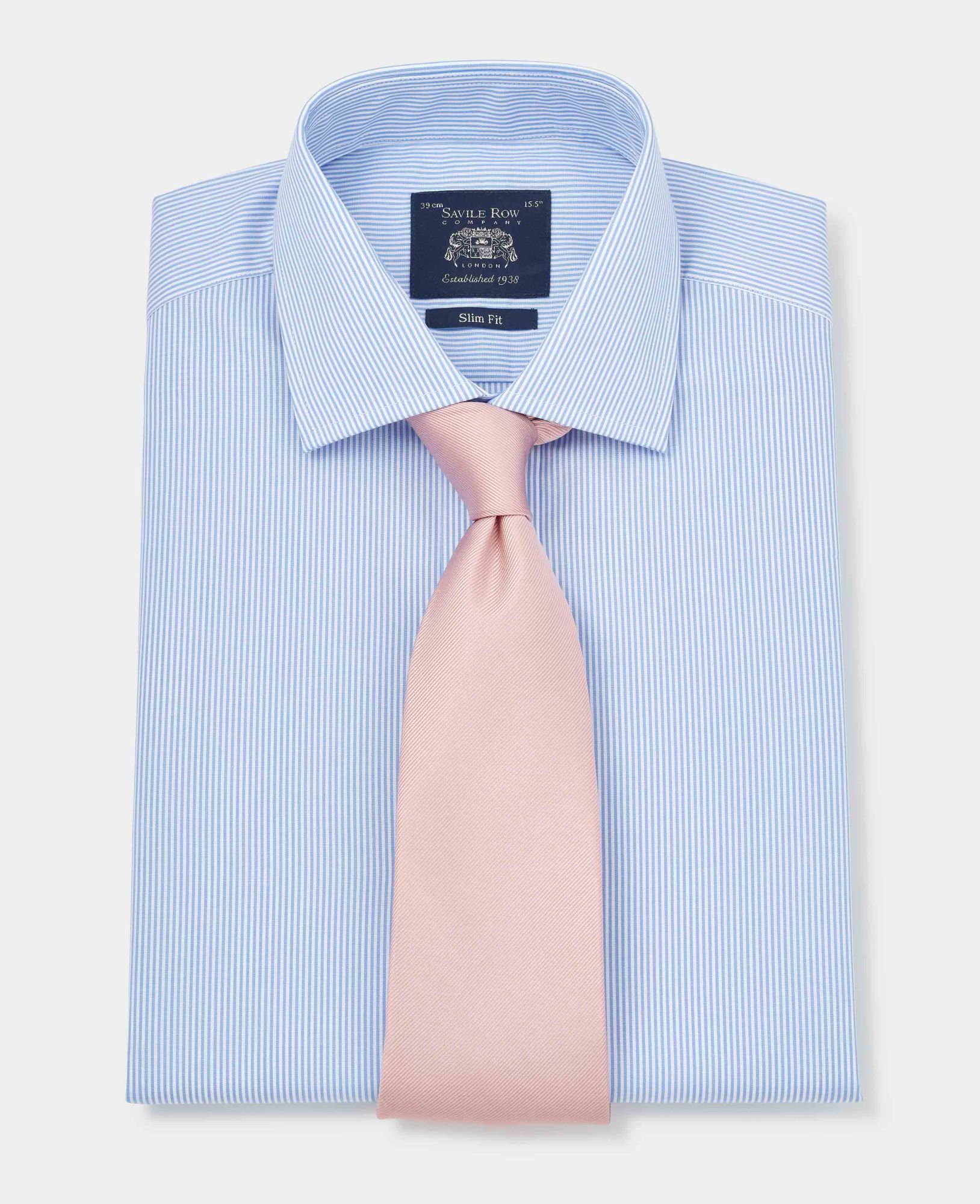 Sky Blue Slim Fit Striped Shirt - Double Cuff 16 1/2