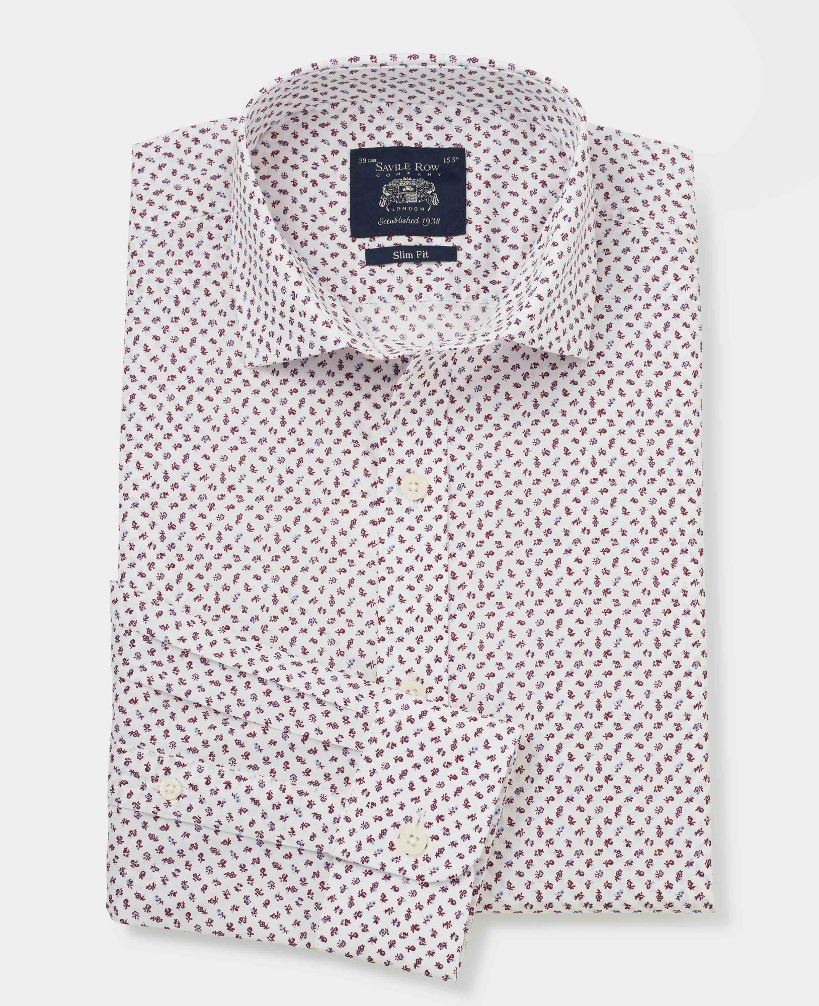 Grey Red Slim Fit Floral Shirt - Single Cuff 16