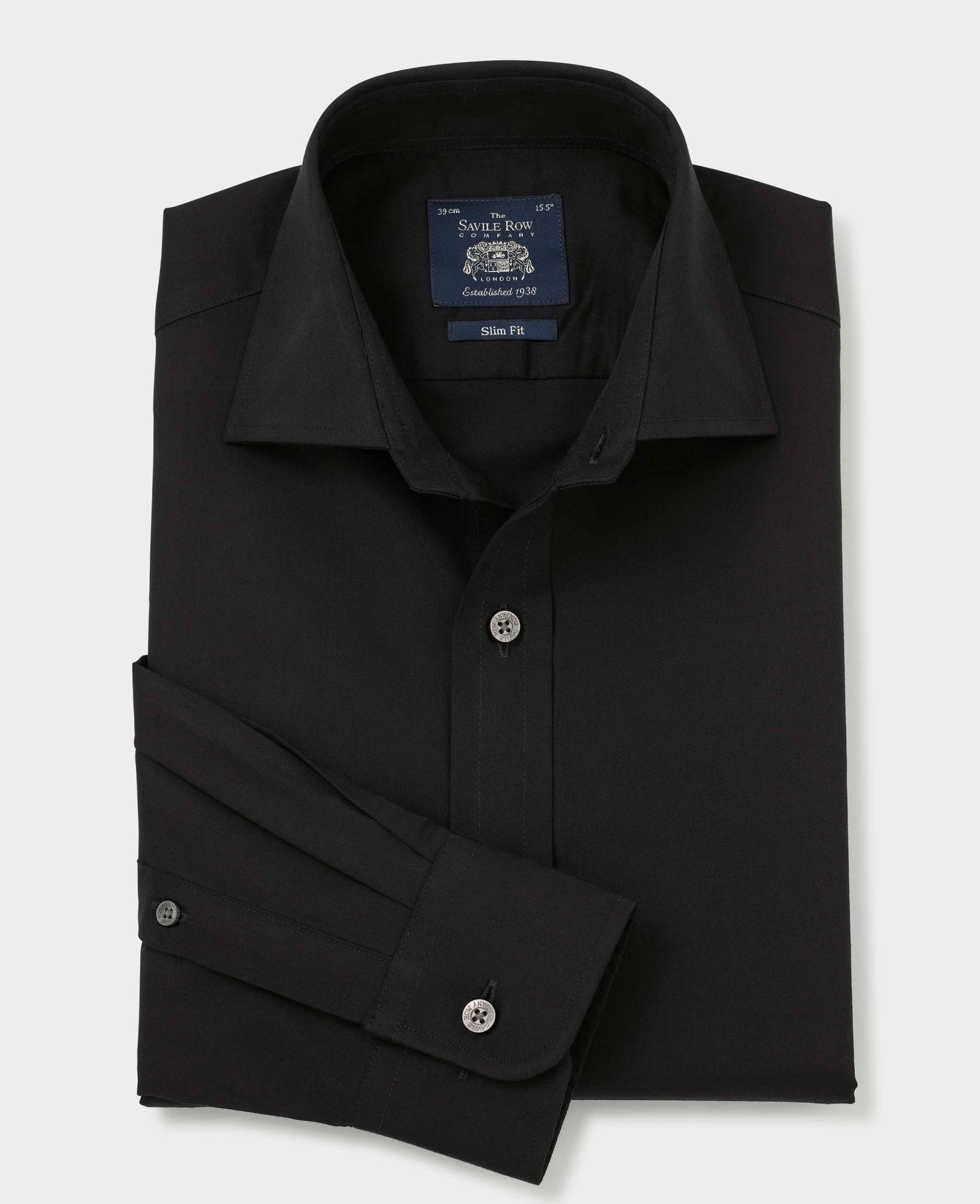 Black Fine Twill Slim Fit Shirt - Single Cuff 17